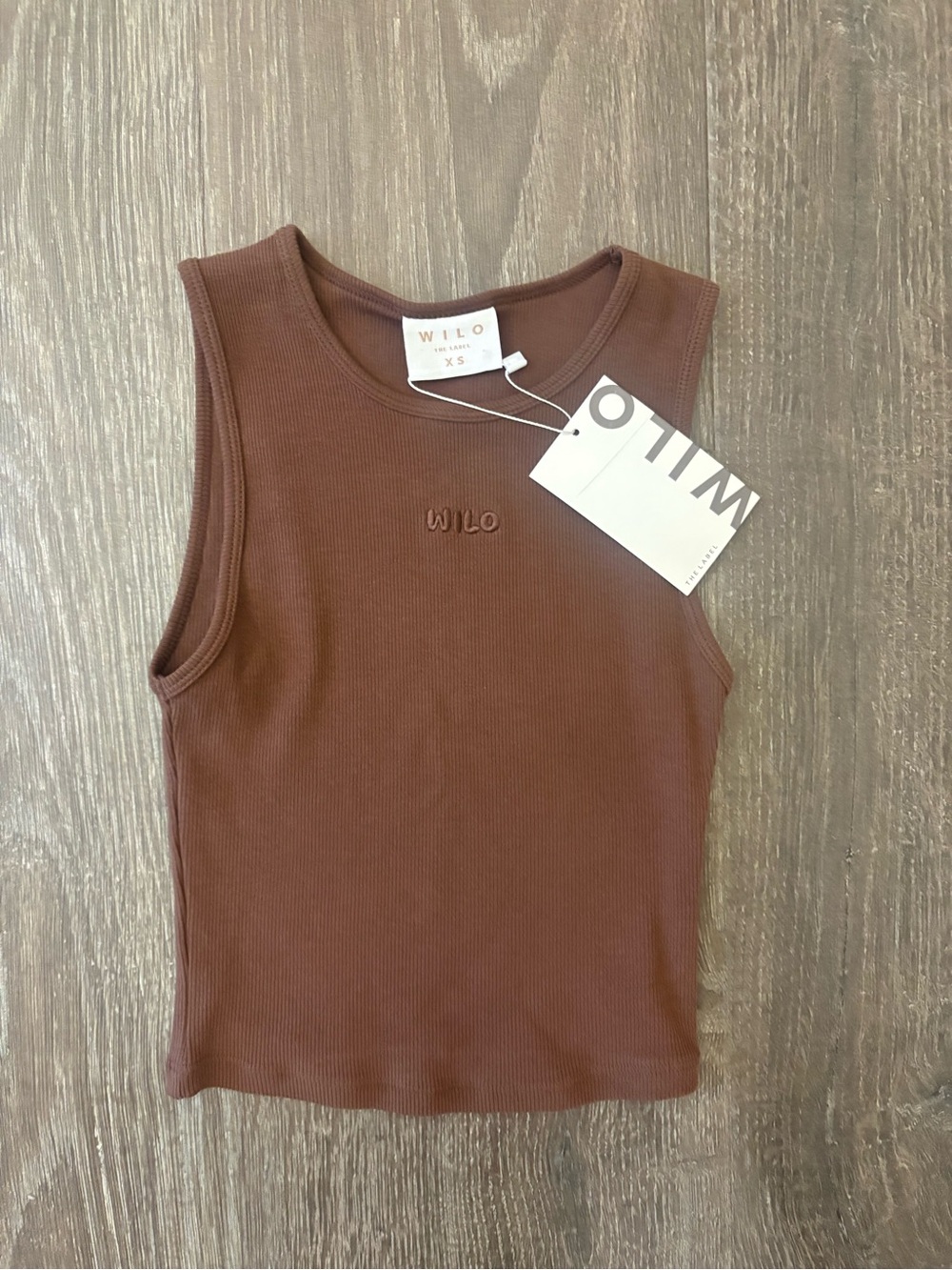 Wilo the Label Wilo Logo Rib Tank - Size XS Chocolate NEW!